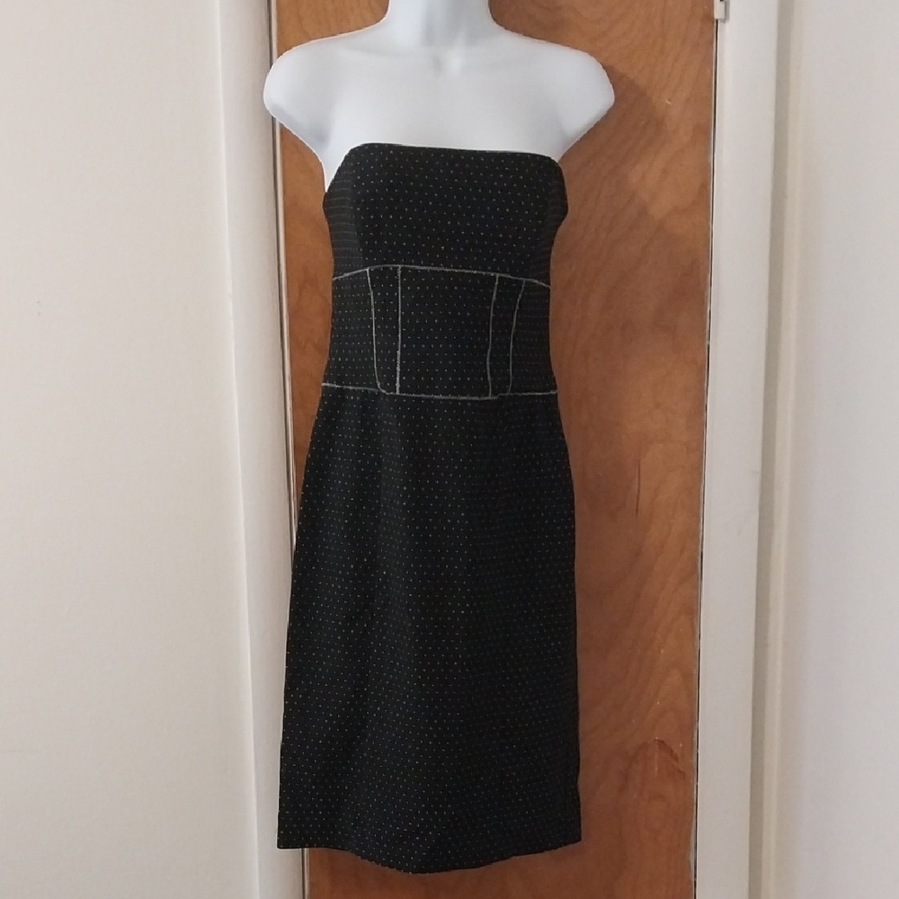 bebe Black Strapless Polka Dot Dress